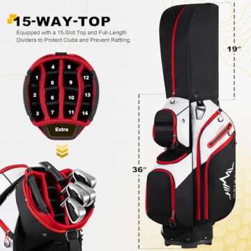 UNIHIMAL Golf Cart Bag, 15 Way Organizer Divider Top with Handles and Rain Cover
