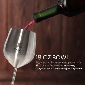 Royal Merchs Stainless Steel Wine Glass 2 pack - Matte Stainless Steel Wine Glasses - Silver Wine Gl...