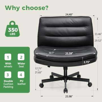 GTRACING Criss Cross Chair with Wheels - Comfy Desk Office Chair for Vanity Makeup, Large Seat & Bac...