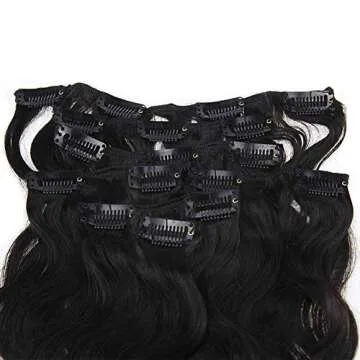 Body Wave Clip Hair 16 Inch Wavy Hair Extensions Clip in Remy Hair Extensions 7 Pieces Natural Black Clip Hair Extensions Human Hair for Black Women Natural Hair Clip Ins 100 Grams