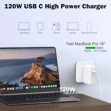 Mac Book Pro Charger - 120W USB C Fast Charger Adapter Compatible with MacBook Pro & MacBook Air 13, 14, 15, 16 inch, iPad Pro, Samsung Galaxy and All USB C Device