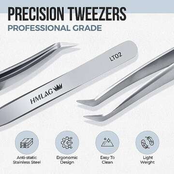LASHVIEW Lash Tweezer, High Precision Stainless Steel Volume Eyelash Tweezers, Eyelash Extension Twe...