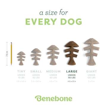 Benebone Fishbone Durable Dog Chew Toy for Aggressive Chewers, Real Fish, Made in USA, Large
