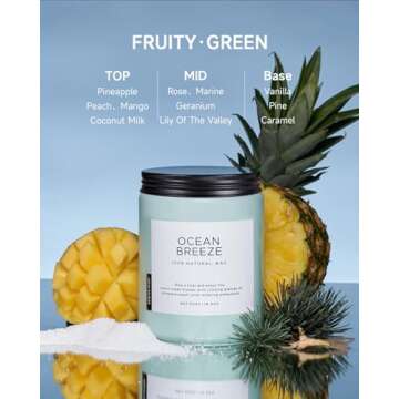 M&SENSE Candle Ocean Breeze Scented, 19.4oz 110 Hour Long Lasting Candle, 2 Wick Pineapple & Mango S...