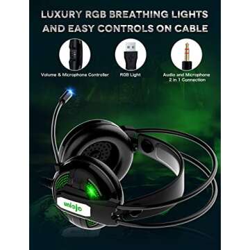 UNIOJO Gaming Headset with LED Light & Noise Cancelling Mic