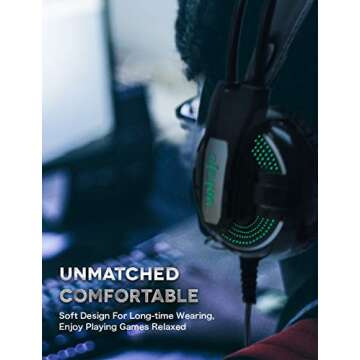 UNIOJO Gaming Headset with LED Light & Noise Cancelling Mic