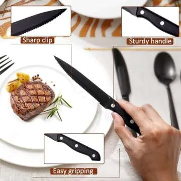 Black Silverware Set for 6, 36 Piece Flatware Set, Supercook Silverware Set Stainless Steel, Satin Finish Black Cutlery, inchlude Steak Knife, Dinner Knife, Fork and Spoon, Dishwasher Safe, Square