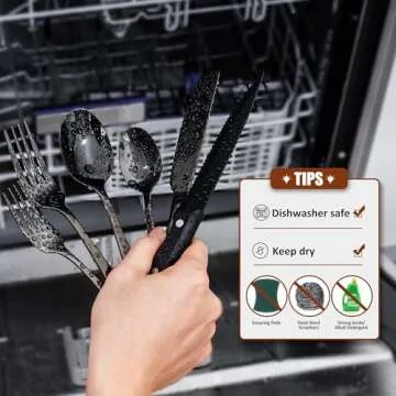 Black Silverware Set for 6, 36 Piece Flatware Set, Supercook Silverware Set Stainless Steel, Satin Finish Black Cutlery, inchlude Steak Knife, Dinner Knife, Fork and Spoon, Dishwasher Safe, Square