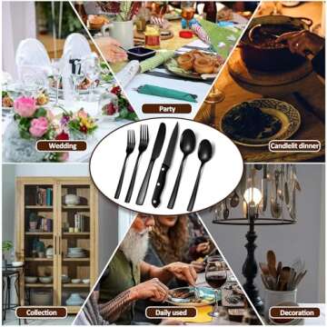 Black Silverware Set for 6, 36 Piece Flatware Set, Supercook Silverware Set Stainless Steel, Satin Finish Black Cutlery, inchlude Steak Knife, Dinner Knife, Fork and Spoon, Dishwasher Safe, Square