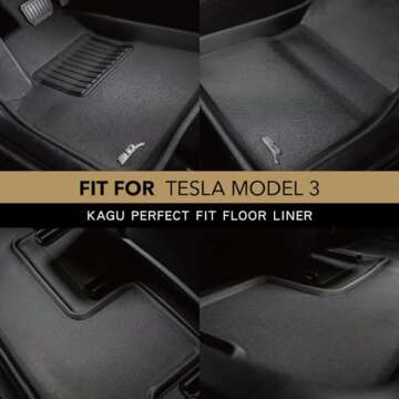 3D MAXpider Custom Fit KAGU Floor Mat (BLACK) for 2018-2019 TESLA MODEL 3 - 1ST ROW 2ND ROW