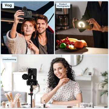 WUBEN E1 Selfie Light, Rechargeable LED Phone Light with Magnetic, Portable Photo Light, 3000-6000K Adjustable Color Temperature Cell Phone Light for Selfie, TikTok, Vlog Video Fill Light (Black)