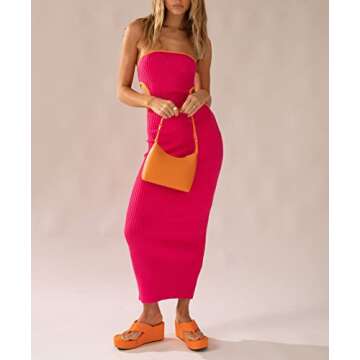 ROAONOCOMO Women Y2k Off Shoulder Bodycon Dress Slim Fitted Long Tube Dresses Backless Stretchy Midi...