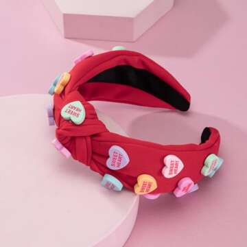 Heart Candy Embellished Red Headband for Stylish Women