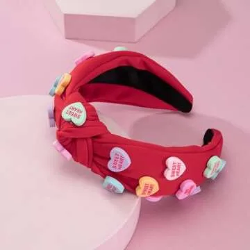 Heart Candy Embellished Red Headband for Stylish Women