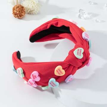 Heart Candy Embellished Red Headband for Stylish Women