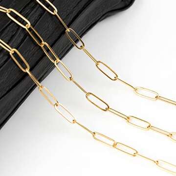YOUBEIYEE 16.4 Feet Gold Stainless Steel Paperclip Chains for Jewelry Making Necklaces Bracelet Anklet Oval Soldered Link Chain Bulk with Jump Rings Lobster Clasps 14mm×4.5mm