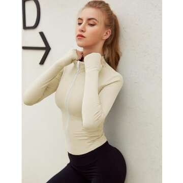 Lviefent Womens Lightweight Full Zip Running Track Jacket Workout Slim Fit Yoga Sportwear with Thumb Holes