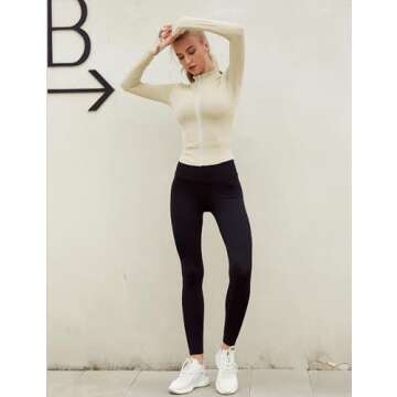 Lviefent Womens Lightweight Full Zip Running Track Jacket Workout Slim Fit Yoga Sportwear with Thumb Holes