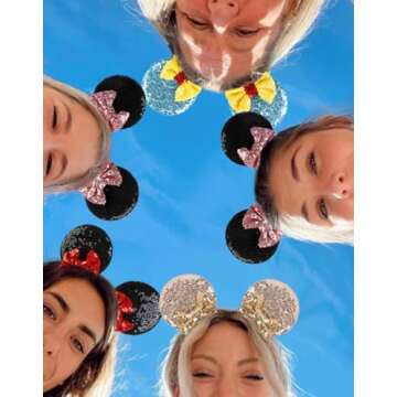 Tobeffect Mouse Ears Hair Bows Clips Glitter Mice Ears Pack Cute Hair Bow Hair Accessories for Women Costume Birthday Party Favor Vacation Halloween Christmas Decoration, 4 Pairs