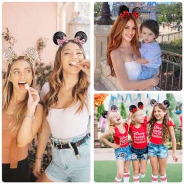 Tobeffect Mouse Ears Hair Bows Clips Glitter Mice Ears Pack Cute Hair Bow Hair Accessories for Women Costume Birthday Party Favor Vacation Halloween Christmas Decoration, 4 Pairs