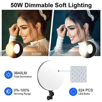 GVM 55W Led Video Light with Soft Photography Lighting, 12'' Round Panel Light in 3200-5600K, Key Li...
