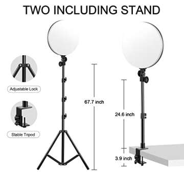 GVM 55W Led Video Light with Soft Photography Lighting, 12'' Round Panel Light in 3200-5600K, Key Light with Tripod & Desk Clamp Stand 3640 Lux, Studio Lights for Video Conference and Live Streaming