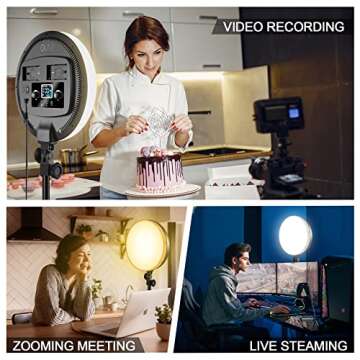 GVM 55W Led Video Light with Soft Photography Lighting, 12'' Round Panel Light in 3200-5600K, Key Light with Tripod & Desk Clamp Stand 3640 Lux, Studio Lights for Video Conference and Live Streaming