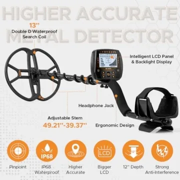 13 Inch Waterproof Metal Detector for Adults Gold Finder