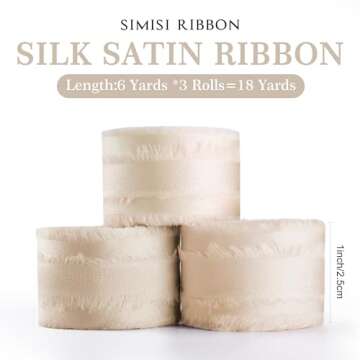 Ivory 1 Inch 18 Yards Silk Satin Ribbon Handmade Frayed Ribbons for Gift Wrapping, Crafts, Baby Show...