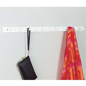 iDesign Wooden Wall Mount 6-Peg Coat Rack for Hanging Jackets, Leashes, Purses, Hats, Scarves, Bags in Mudroom, Kitchen, Office, 32.5" x 1.5" x 0.75", White