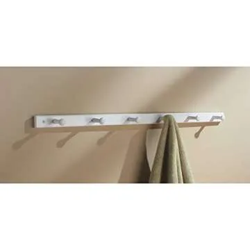 iDesign Wooden Wall Mount 6-Peg Coat Rack for Hanging Jackets, Leashes, Purses, Hats, Scarves, Bags in Mudroom, Kitchen, Office, 32.5" x 1.5" x 0.75", White