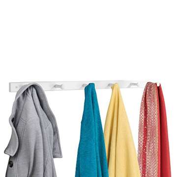 iDesign Wooden Wall Mount 6-Peg Coat Rack for Hanging Jackets, Leashes, Purses, Hats, Scarves, Bags in Mudroom, Kitchen, Office, 32.5" x 1.5" x 0.75", White