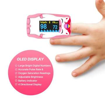 Mibest OLED Unicorn Pediatric Pulse Oximeter Fingertip – SP02 Pulse Oximeter for Kids – Children Pulse Oximeter with Color LCD Screen - Child O2 Saturation Monitor (Not for Infant or Newborn)