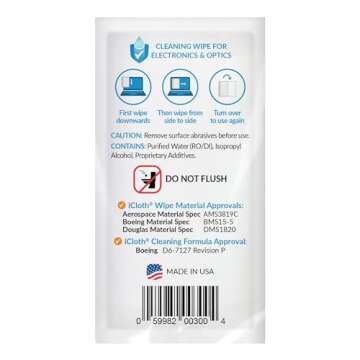 iCloth Screen Cleaning Wipes for easy and fast shine on smartphones, tablets and computers - 120 individually wrapped wipes