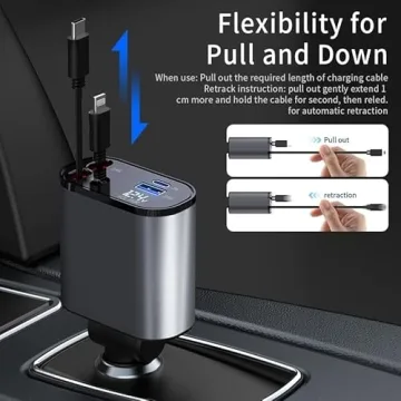 Retractable Car Charger - Fast & Convenient 4 in 1 USB C Charger