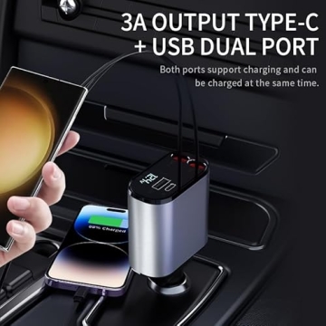 Retractable Car Charger - Fast & Convenient 4 in 1 USB C Charger