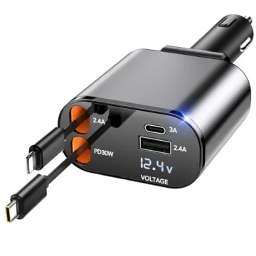 Retractable Car Charger - Fast & Convenient 4 in 1 USB C Charger