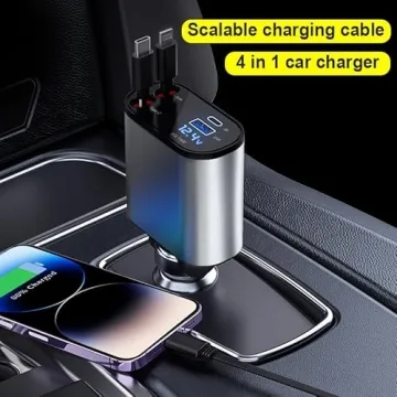 Retractable Car Charger - Fast & Convenient 4 in 1 USB C Charger