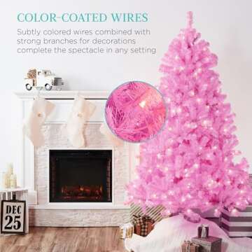 Best Choice Products 6ft Pre-Lit Pink Christmas Tree, Full Artificial Holiday Decoration for Home, O...