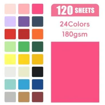 120 Sheets Colored CardStock, 180gsm/65lb 24 Colors Cardstock Print Paper 8.5 x 11 Inches, Double Si...