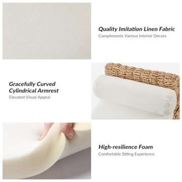 HULALA HOME Rattan Storage Bench, Upholstered End of Bed Ottoman Bench with Upholstered Arm & Solid Wood Legs, Linen Bench with Storage for Foot Rest in Bedroom, Living Room, Entryway, Natural