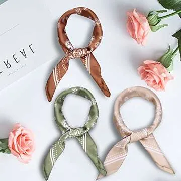 DOOBO Silk Head Scarf Set - 3 Satin Scarves for Women