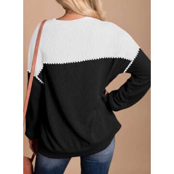 Dokotoo Womens Pullover Shirts Ladies Crewneck Long Sleeve Colorblock Tunics Blouses Autumn Casual L...