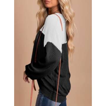 Dokotoo Womens Pullover Shirts Ladies Crewneck Long Sleeve Colorblock Tunics Blouses Autumn Casual Loose Jumper Tops Fall Fashion Knitted Tops Cruise Outfits for Women 2025 Black white Medium