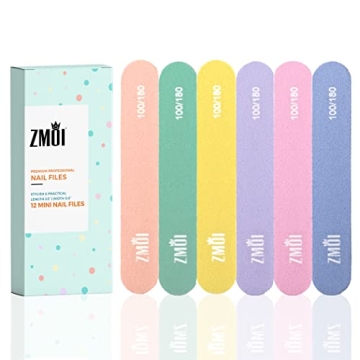 ZMOI Professional Mini Nail File – 12 Stylish - Practical Fingernail File Pack for Natural and Acr...
