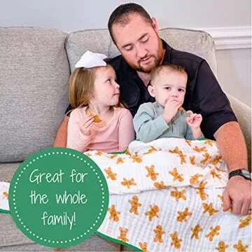 LollyBanks Muslin Baby Blanket, 100% Cotton Soft and Breathable Newborn Muslin Quilt, 47 x 47 Inches Toddler Blanket for Boys and Girls, 6 Layers Lightweight Newborn Blanket (Gingerbread Man Print)
