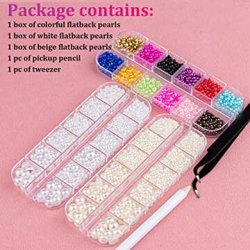 3800 Pcs 3 Boxes Flat Back Pearls Kits Flatback Colorful+White+Beige Half Round Pearls with Pickup P...