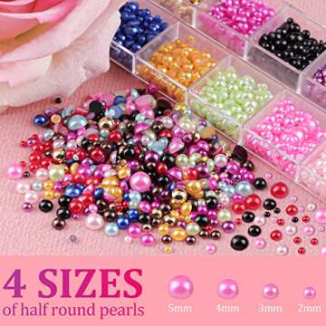 3800 Pcs 3 Boxes Flat Back Pearls Kits Flatback Colorful+White+Beige Half Round Pearls with Pickup Pencil and Tweezer for Home DIY and Professional Nail Art, Face Makeup and Craft
