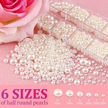 3800 Pcs 3 Boxes Flat Back Pearls Kits Flatback Colorful+White+Beige Half Round Pearls with Pickup Pencil and Tweezer for Home DIY and Professional Nail Art, Face Makeup and Craft