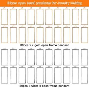Oubaka 60pcs Open Bezels for Resin,Open Frame Pendant Hollow Frame Pendants Geometric Hollow Bezel P...